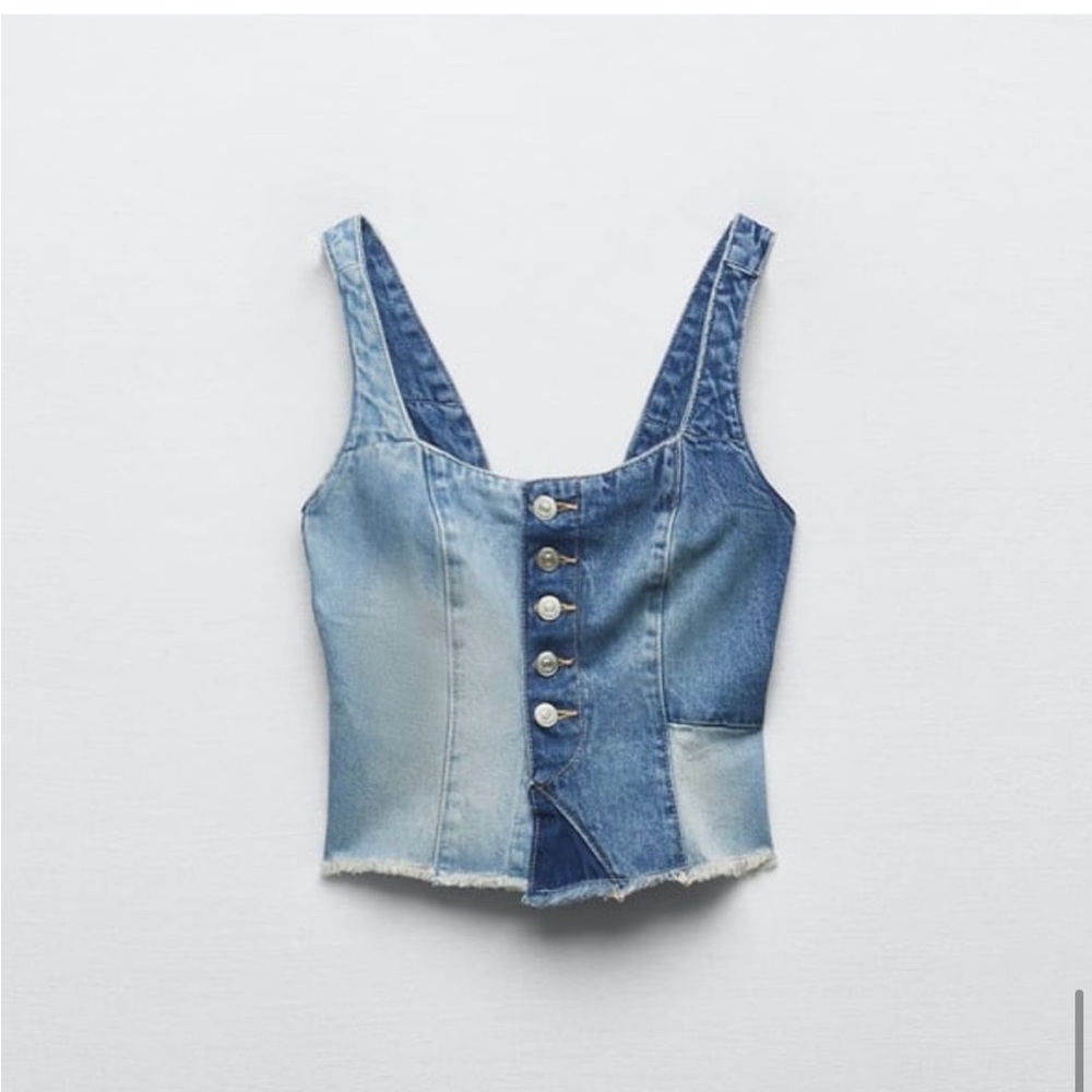 ISO Zara Patchwork Denim Corset Top